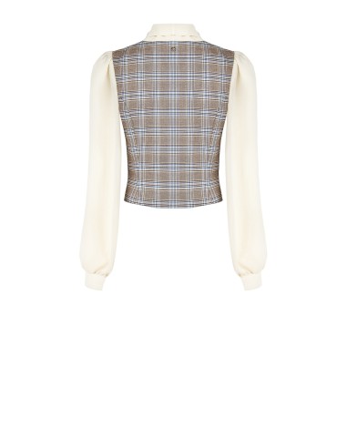 Blouse-gilet in prince-de-gallesruit met mouwen en kraag van georgette Rinascimento