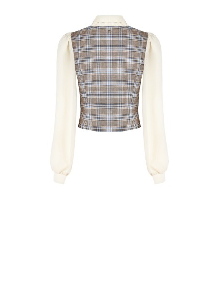 Blouse-gilet in prince-de-gallesruit met mouwen en kraag van georgette Rinascimento