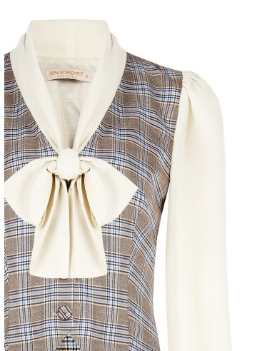 Blouse-gilet in prince-de-gallesruit met mouwen en kraag van georgette Rinascimento