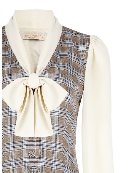Blouse-gilet in prince-de-gallesruit met mouwen en kraag van georgette Rinascimento