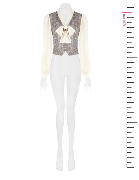 Blouse-gilet in prince-de-gallesruit met mouwen en kraag van georgette Rinascimento