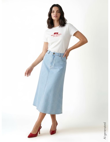 Lange A-lijnrok van denim met een lichte wassing van Rinascimento