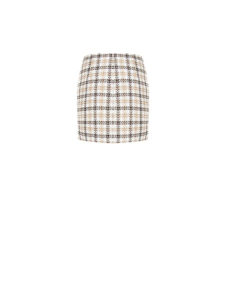 A-lijn minirok van tweed met RR-logoknoop en rafeldetail Rinascimento