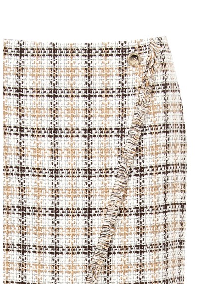 A-lijn minirok van tweed met RR-logoknoop en rafeldetail Rinascimento