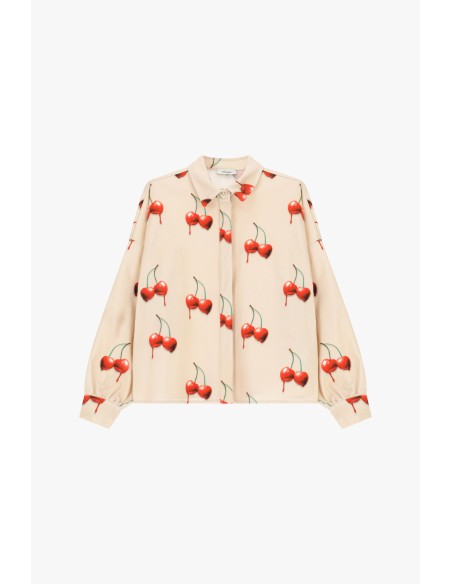 Dixie blouse met kersenprint en lange mouwen