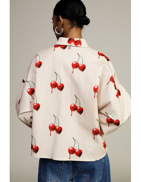Dixie blouse met kersenprint en lange mouwen