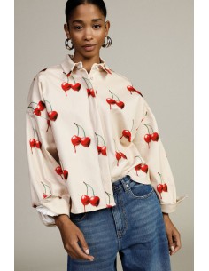 Dixie blouse met kersenprint en lange mouwen