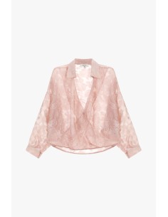 Dixie jacquard blouse met overslag en wijde mouwen 2