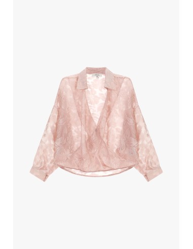 Dixie jacquard blouse met overslag en wijde mouwen