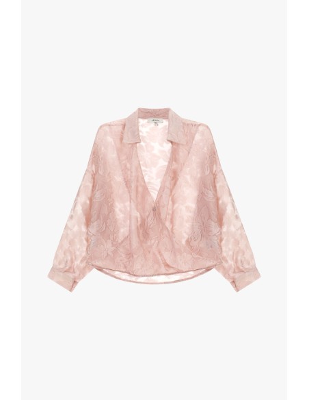 Dixie jacquard blouse met overslag en wijde mouwen