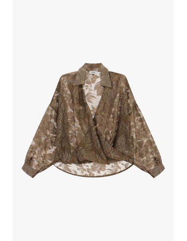 Dixie jacquard blouse met overslag en wijde mouwen