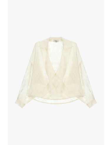 Dixie jacquard blouse met overslag en wijde mouwen
