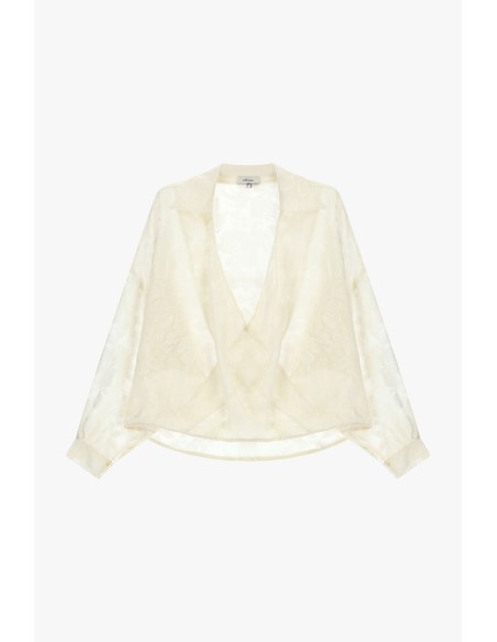 Dixie jacquard blouse met overslag en wijde mouwen