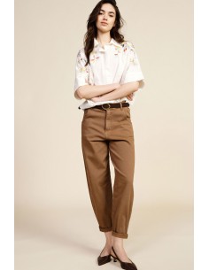 Dixie chino-fitbroek met omslag en hoge taille