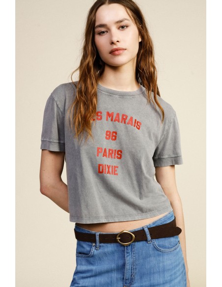 Cropped T-shirt met print op de voorkant, normale pasvorm Dixie