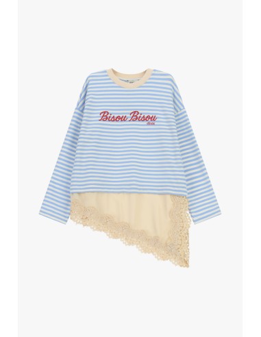 Gestreept T-shirt met tekst en kanten inzetstuk Dixie