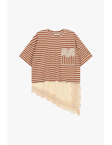 Gestreept T-shirt met zak en asymmetrische zoom Dixie