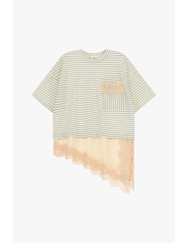 Gestreept T-shirt met borstzakje en kanten boord Dixie