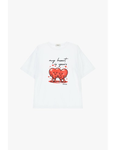 Dixie T-shirt met hartjesprint, normale pasvorm en ronde hals
