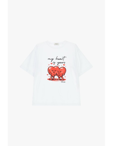 Dixie T-shirt met hartjesprint, normale pasvorm en ronde hals
