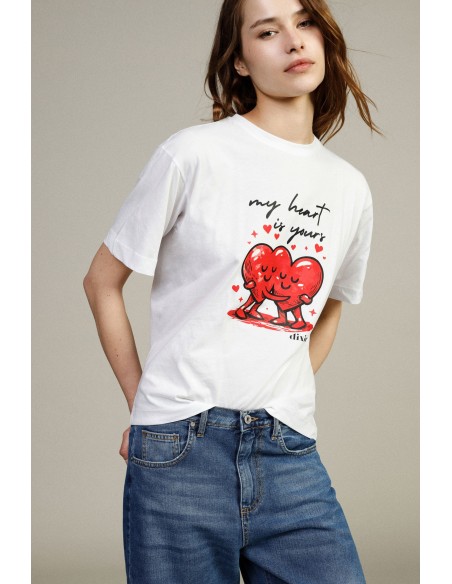 Dixie T-shirt met hartjesprint, normale pasvorm en ronde hals