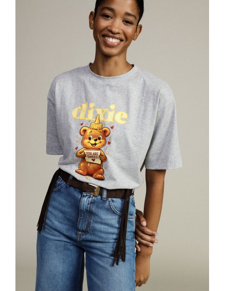T-shirt met berenprint, normale pasvorm, ronde hals Dixie