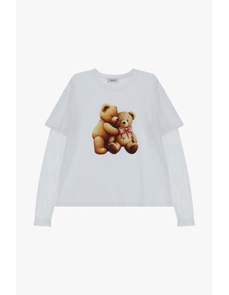 Dixie T-shirt met lange mouwen, beertjes en kanten mouwen