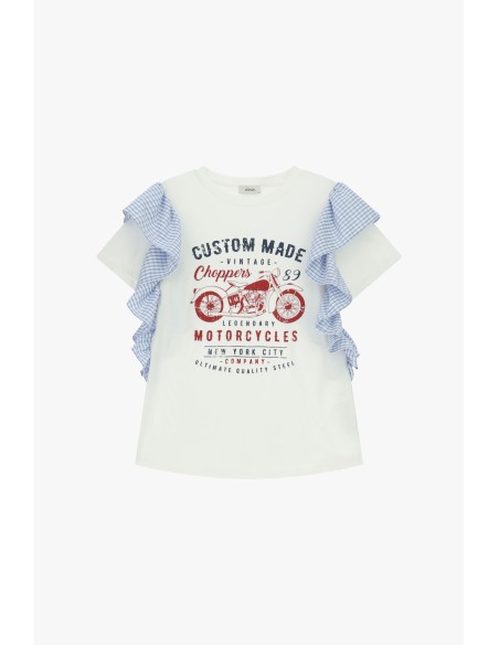 T-shirt met korte mouwen, motorprint en ruches Dixie
