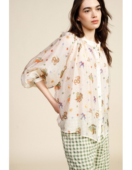 Dixie-shirt met print en ronde hals