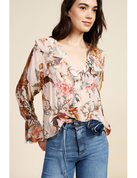 Dixie-blouse met bloemenprint en ruches