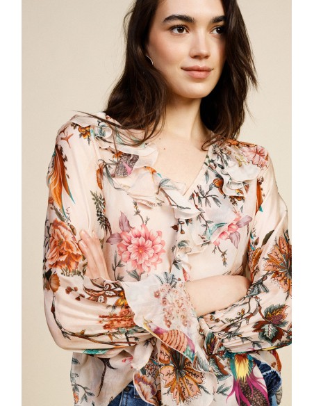 Dixie-blouse met bloemenprint en ruches