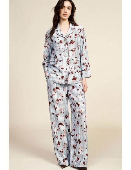 Dixie Palazzo-broek met plooien en gestreept bloemenmotief