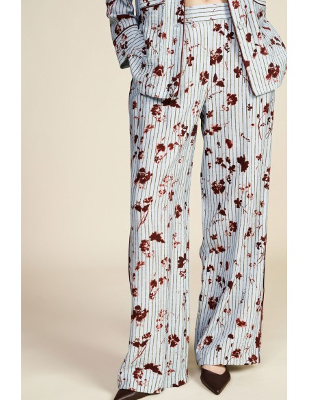 Dixie Palazzo-broek met plooien en gestreept bloemenmotief