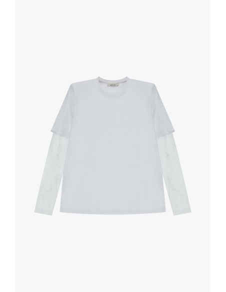 T-shirt met ronde hals en lange mouwen van geborduurde tule Dixie