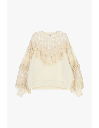Sweatshirt met ronde hals, geperforeerde inzetstukken en franjes Dixie