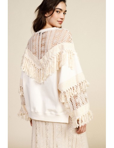 Sweatshirt met ronde hals, geperforeerde inzetstukken en franjes Dixie