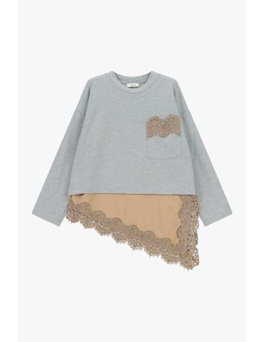 T-shirt met lange mouwen, zak en kanten rand Dixie