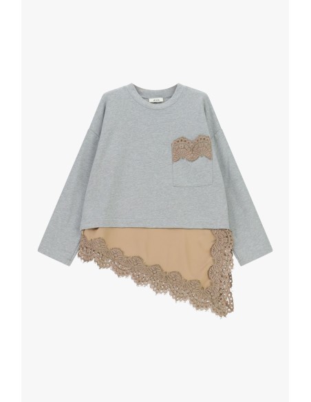 T-shirt met lange mouwen, zak en kanten rand Dixie