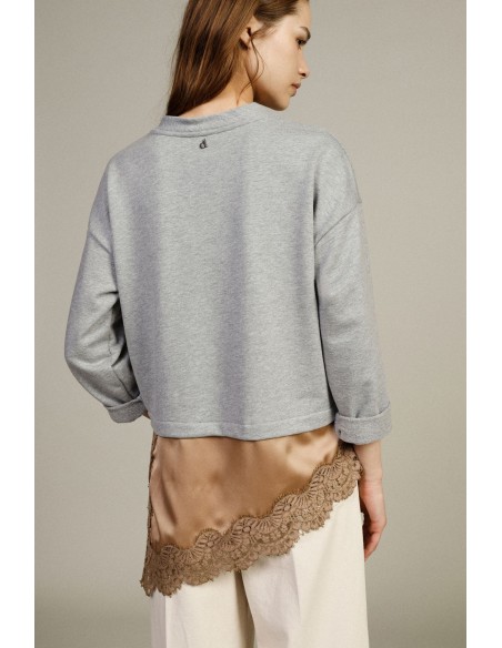 T-shirt met lange mouwen, zak en kanten rand Dixie