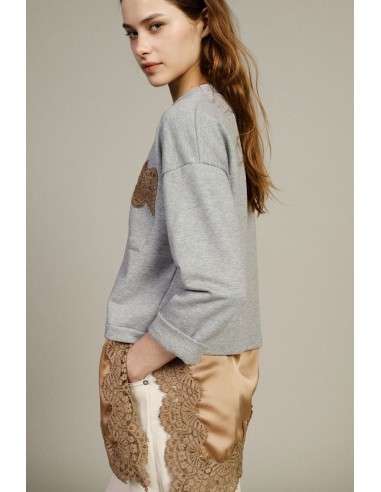 T-shirt met lange mouwen, zak en kanten rand Dixie