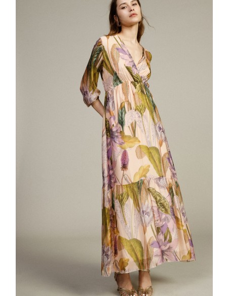 Lange jurk met bloemenprint en wijde mouwen Dixie