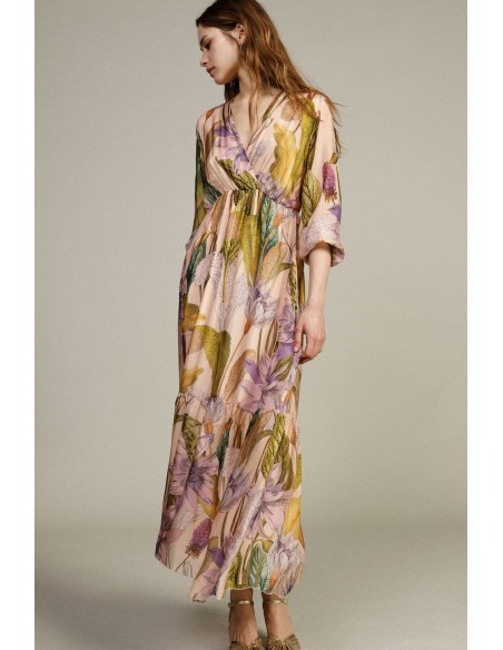 Lange jurk met bloemenprint en wijde mouwen Dixie