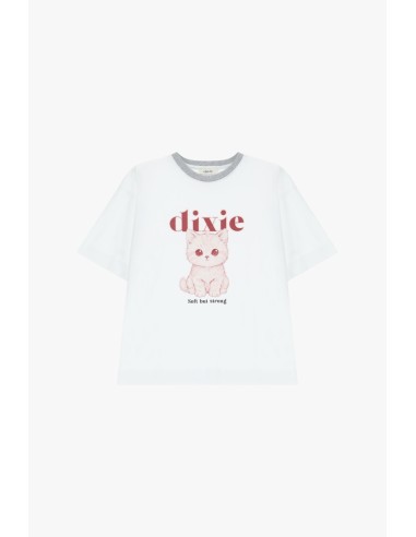 T-shirt met ronde hals, kattenprint en Dixie-opschrift