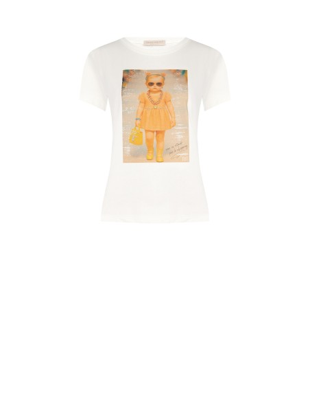 Regular T-shirt van katoen met meisjesprint en strass-steentjes Rinascimento
