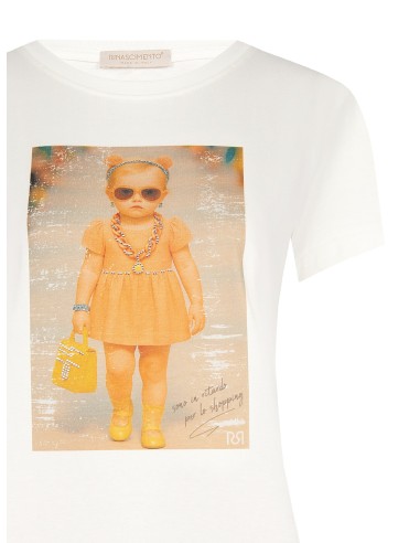 Regular T-shirt van katoen met meisjesprint en strass-steentjes Rinascimento