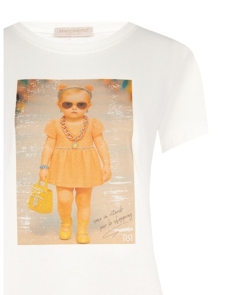 Regular T-shirt van katoen met meisjesprint en strass-steentjes Rinascimento