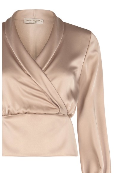 Getailleerde satijnen blouse met gekruiste V-hals Rinascimento