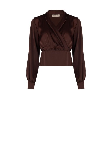 Getailleerde satijnen blouse met gekruiste V-hals Rinascimento