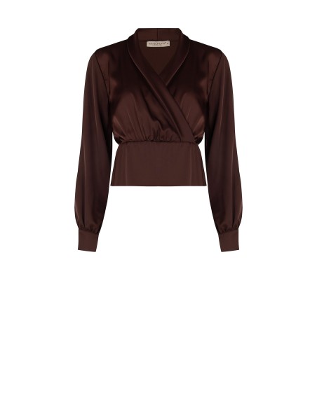Getailleerde satijnen blouse met gekruiste V-hals Rinascimento