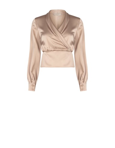 Getailleerde satijnen blouse met gekruiste V-hals Rinascimento